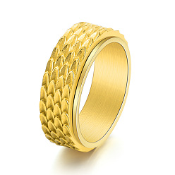 Золотой Вращающееся кольцо для пальца из нержавеющей стали с рифленым пером, Кольцо-спиннер для успокоения беспокойства, медитации, золотые, размер США 6 (16.5 мм)