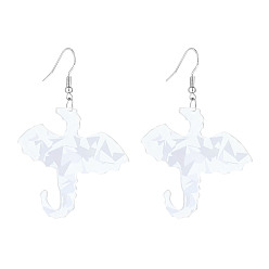 Dinosaur Серьги-подвески из акрила и сплава, платина, динозавр, 72x51 мм