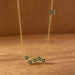 Green 304 Stainless Steel Pave Cubic Zirconia Multiple Star Pendat Necklaces for Women, Golden, Green, 15.75 inch(40cm)