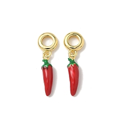 Золотой Латунные эмалевые подвески в виде острого перца из огнеупорного кирпича, Подвески с большими отверстиями, стойки покрытие, долговечный, без свинца и без кадмия, золотые, 23 мм, отверстие : 4 мм