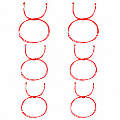 Golden Braided Red Polyester Cord 2-Strand Bracelet Sets, Adjustable Stackable Bracelets with 304 Stainless Steel Round Beads, Golden, 11.02 inch(28cm), 6pcs/set