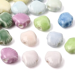Color mezclado Cuentas de porcelana hechas a mano, shell forma, porcelánico esmaltado brillante, color mezclado, 8x10x5.5 mm, agujero: 2 mm
