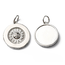 Платина Латунные подвески, без кадмия и без свинца, с целью перехода в кольце, долговечный, плоский круглый с солнечным шармом, платина, 19x17x3 мм, отверстие : 4.4 мм