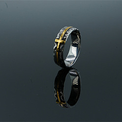 Oro & Acero Inoxidable Color Anillos de dedo cruzados de acero inoxidable estilo retro, acero color oro y acero, tamaño de EE. UU. 304 (9 mm)