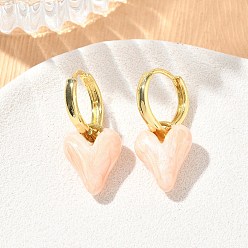 Peachpuff Ohrhänger aus Messing und Emaille für Damen, Herz, langlebig überzogen, Gestell, Bleifrei und cadmium frei, golden, peachpuff, 27x12 mm