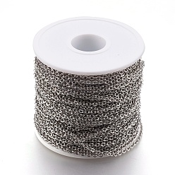 Stainless Steel Color 304 Stainless Steel Cable Chains, Soldered, with Spool, Flat Oval, Stainless Steel Color, 3x2x0.6mm, about 164.04 Feet/roll(50m/roll)