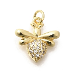 Настоящее золото 18K Латунные микропаве прозрачные подвески с фианитом, с целью перехода в кольце, долговечный, без свинца и без кадмия, прелести пчел, реальный 18 k позолоченный, 16x14.5x3.5 мм, отверстие : 3.5 мм