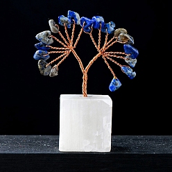 Ляпис-Лазурь Натуральные чипсы из лазурита дерево жизни украшения, Натуральный селенитовый куб, медная проволока, энергетический камень фэн-шуй, подарок для женщин и мужчин, медитация, 60 мм