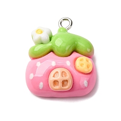 Клубника Непрозрачные подвески смолы, с платиновым тоном железная петля, клубника, 23x19x8.5 мм, отверстие : 2 мм