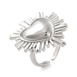 Платина Латунное кольцо-манжета с открытым сердцем для женщин, без кадмия и без свинца, платина, регулируемый