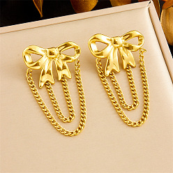 Bowknot 304 серьги-гвоздики с кисточками из нержавеющей стали, золотые, бантом, 60 мм
