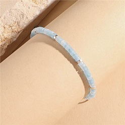 Aquamarine Natural Aquamarine Heishi Beaded Braided Bracelets, Adjustable Bracelets for Women, Inner Diameter: 2.36 inch(6cm)