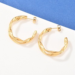 Настоящее золото 18K 304 двухслойные серьги-гвоздики в форме буквы С из нержавеющей стали, ручная полировка, ионное покрытие (ip), реальный 18 k позолоченный, 32x12 мм