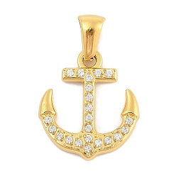 Золотой Ионное покрытие (ip) 304 подвески из нержавеющей стали с микропаве из кубического циркония, якорь очарование, золотые, 18x16x2.5 мм, отверстие : 3x6 мм