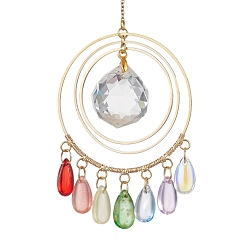 Золотой Латунные кольца подвесные украшения, стеклянные каплевидные кисточки-ловцы солнца для украшения сада на открытом воздухе, золотые, 285 мм