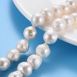 Seashell Color Natural Keshi Pearl Beads Strands, Cultured Freshwater Pearl, Round, Seashell Color, 10~13x10~12mm, Hole: 0.6mm, about 33~34pcs/strand, 16.14 inch(41cm)