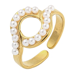 Золотой Ионное покрытие (IP) круглые 304 открытые манжеты из нержавеющей стали для женщин, с абс пластмассовой имитационной жемчужиной, золотые, регулируемый, 12~17 мм