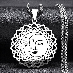 Нержавеющая Сталь Цвет 201 ожерелья из нержавеющей стали с полыми лунными звездами и цветами для женщин, цвет нержавеющей стали, 23.74 дюйм (60.3 см)