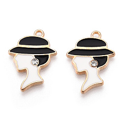 Черный Сплав эмали горный хрусталь подвески, без кадмия и без свинца, золотой свет, женщина, чёрные, 22.5x16x2.5 мм, отверстие : 1.6 мм