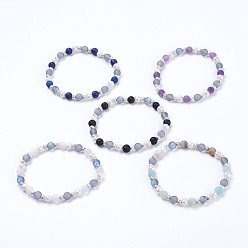 Смешанные камни Стрейч браслеты, с натуральными и синтетическими бусинами из смешанного камня, Оценка жемчужные и латунные текстурированные бусы, 2-1/4 дюйм (5.6~5.8 см)