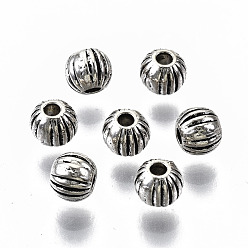 Antique Silver Tibetan Style Alloy Beads, Round, Cadmium Free & Nickel Free & Lead Free, Antique Silver, 4x3mm, Hole: 1.2mm, about 6200pcs/1000g