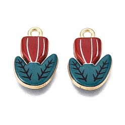 FireBrick Printed Alloy Pendants, Rack Plating, Flower Charms, Cadmium Free & Nickel Free & Lead Free, Golden, FireBrick, 19x12x3.5mm, Hole: 1.8~2mm