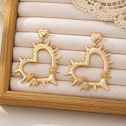 Золотой Висячие серьги-гвоздики из цинкового сплава в стиле панк, сердце, золотые, 70x57 мм