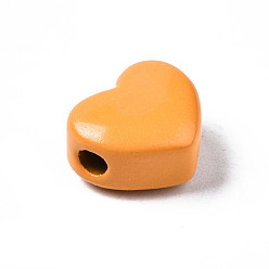 Dark Orange Spray Painted Brass Beads, Heart, Dark Orange, 9x10.5x6mm, Hole: 2mm