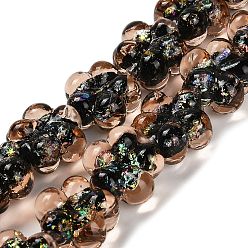 Легкий Лосось Нити стеклянных бусин из дихроичной фольги ручной работы, слива, светлый померанцевый, 13.5~14x14~15x8~9 мм, отверстие : 1.6 мм, около 33 шт / нитка, 15.24'' (38.7 см)