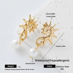 Sol 304 aretes colgantes de acero inoxidable para mujer, con perlas de imitación, dorado, sol, 32 mm