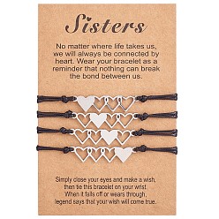 Нержавеющая Сталь Цвет 4 шт. 4 стиль 430 набор браслетов с звеньями в форме сердца из нержавеющей стали, плетеные регулируемые браслеты, подарки для лучших друзей, пары, семьи, цвет нержавеющей стали, 7-1/8~11-3/4 дюйм (18~30 см), 1 шт / стиль