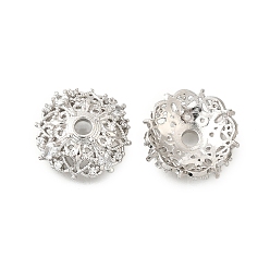 Платина Колпачки для бусин из прозрачного кубического циркония с микропаве из латуни, долговечный, без кадмия и без свинца, стойки покрытие, платина, 16.5x16.5x5 мм, отверстие : 2.5 мм