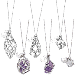 Stainless Steel Color 2 Bags 304 Stainless Steel Macrame Pouch Empty Stone Holder Necklace Making, with Brass Beads, Moon & Star, Stainless Steel Color, 17.72~29.53 inch(45~75cm), 3pcs/bag