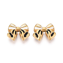 Белый Ионное покрытие (IP) 304 шарики из эмали из нержавеющей стали, бантом, реальный 18 k позолоченный, белые, 13x17x5 мм, отверстие : 1.8 мм