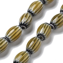 Темный Хаки Handmade millefiori lampwork beads strands, рис, Темный хаки, 11~12x7~8 мм, отверстие : 0.9 мм, около 31 шт / нитка, 13.98~14.37 дюйм (35.5~36.5 см)