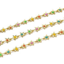Colorful Brass Link Chains, with Enamel, Spool, Long-Lasting Plated, Unwelded, Star, Golden, Colorful, Link: 9x6.1x1.5mm