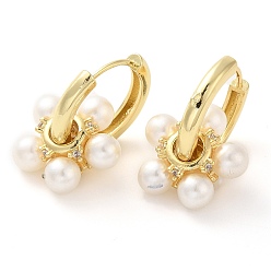 Настоящее золото 18K Серьга-кольцо из латуни с микропаве из кубического циркония, с пластиковой имитационной жемчужиной, долговечный, без кадмия и без свинца, реальный 18 k позолоченный, 25x17.5 мм