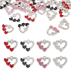 (52) Непрозрачная лаванда 24 шт 4 цвета подвески из сплава, со стразами, сердце прелести, платина, разноцветные, 17x18x2 мм, отверстие : 1.5 мм, 6 шт / цвет