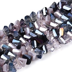 Средний Фиолетовый Стеклянные бусины с гальваническим покрытием , треугольные, граненые, средне фиолетовый, 3.5~4x6~6.5x6~6.5 мм, отверстие : 1 мм, около 98~100 шт / нитка, 13.58~13.98 дюйм (34.5~35.5 см)
