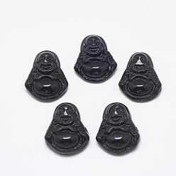 (946F)Морозный цвет внутри  Жонкиль / Непрозрачная зеленая подкладка Натуральный черный агат подвески, Майтрейя, 18~19x15~16x7.5~8 мм, отверстие : 1 мм