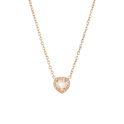 Rose Gold White Cubic Zirconia Heart Pendant Necklace with Stainless Steel Chains, Rose Gold, 17-3/4 inch(45cm)