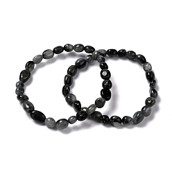 Орлиный Глаз Камень Натуральные стрейч-браслеты с бусинами из камня "ястребиный глаз" / "орлиный глаз", упавший камень, самородки, внутренний диаметр: 2~2-1/8 дюйм (5.2~5.5 см)