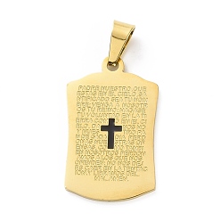 Golden PVD Vacuum Plating 304 Stainless Steel Enamel Pendants, Rectangle with Cross & Word, Golden, 33.5x20.5x1.5mm, Hole: 4.5x9mm