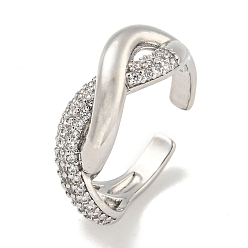 Платина Покрытие стойки латунь микро паве цирконий открытые манжеты кольца, кольца крест-накрест для женщин, долговечный, без кадмия и без свинца, платина, 7 мм