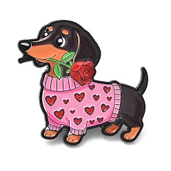 Perlas de Color Rosa Perro salchicha con suéter en forma de corazón y broches de aleación esmaltados en forma de rosa., broches de solapa negros para ropa de mochila, rosa perla, 30.5x33 mm