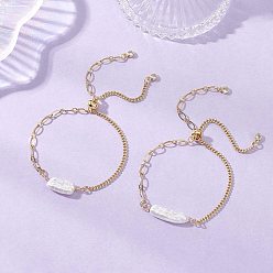 Настоящее золото 18K Браслеты-слайдеры из натуральных бусин жемчуга кеши, Браслеты из латуни в виде цепочек якорного и фигаро для женщин, реальный 18 k позолоченный, 10.24 дюйм (26 см) ~ 10.43 дюйм (26.5 см)