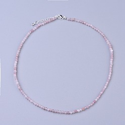 Rose Quartz Natural Rose Quartz Beaded Necklaces, with Brass Lobster Claw Clasps, Faceted Round Beads, 16.5 inch~16.7 inch(42~42.5cm)x3~3.5mm