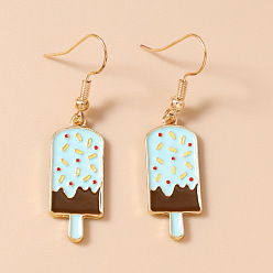 Cian Claro Cuelga los pendientes del esmalte de la aleación, helado, dorado, cian claro, 40x11 mm