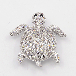 Платина Латунные микро проложить кубического циркония бусы, полые черепаха шарики, без свинца, без никеля и без кадмия, платина, 20x19x6 мм, отверстие : 2 мм