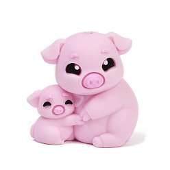 Бледно-Розовый Силиконовые бусины, фокусные бусы, свинья, розовый жемчуг, 28x28x17 мм, отверстие : 2 мм